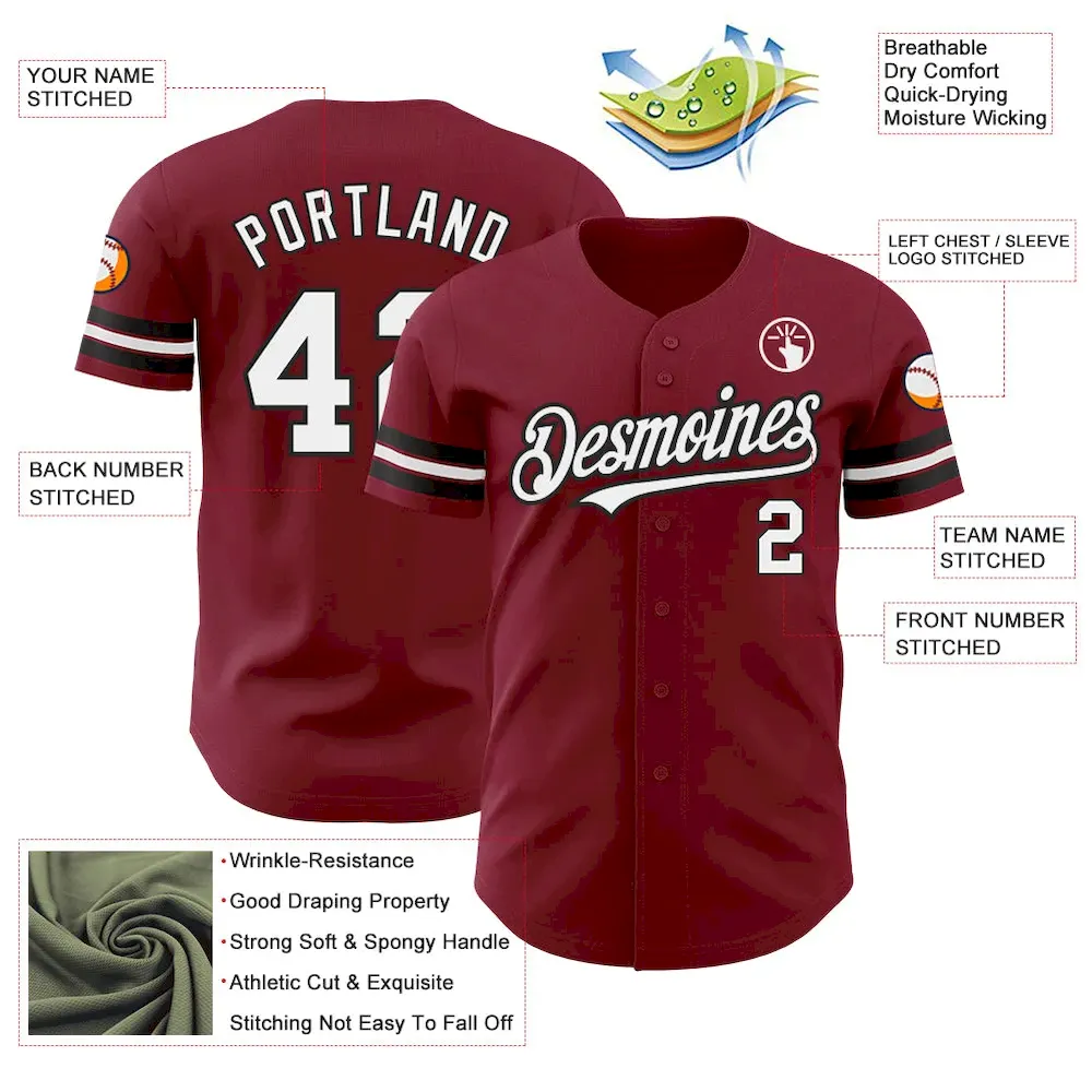 Custom Crimson White-Black Authentic Baseball Jersey - Image 3