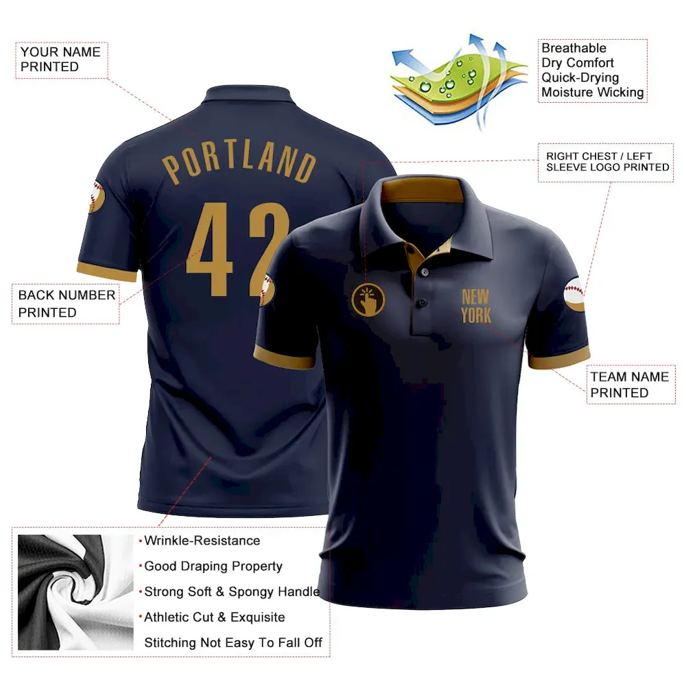Custom Navy Old Gold Performance Golf Polo Shirt - Image 3