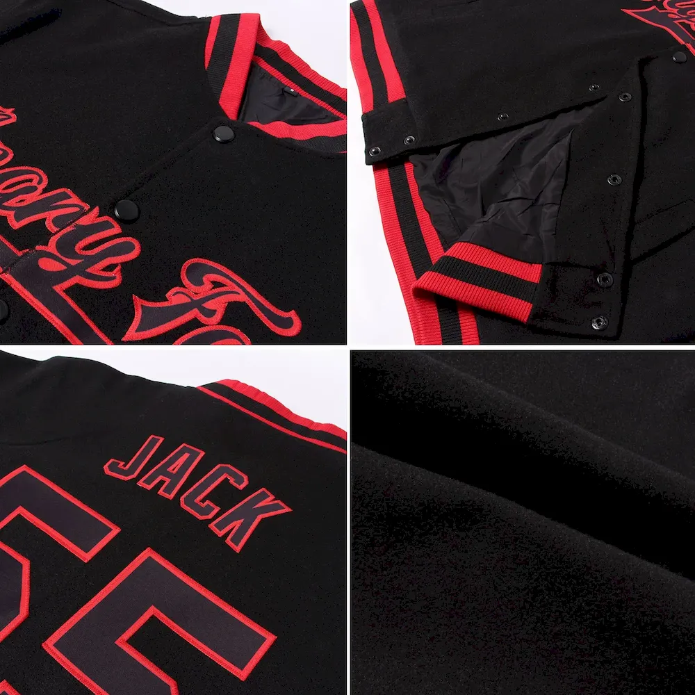 Custom Red Green-Cream Check Board 3D Pattern Design Bomber Full-Snap Varsity Letterman Jacket - Image 4