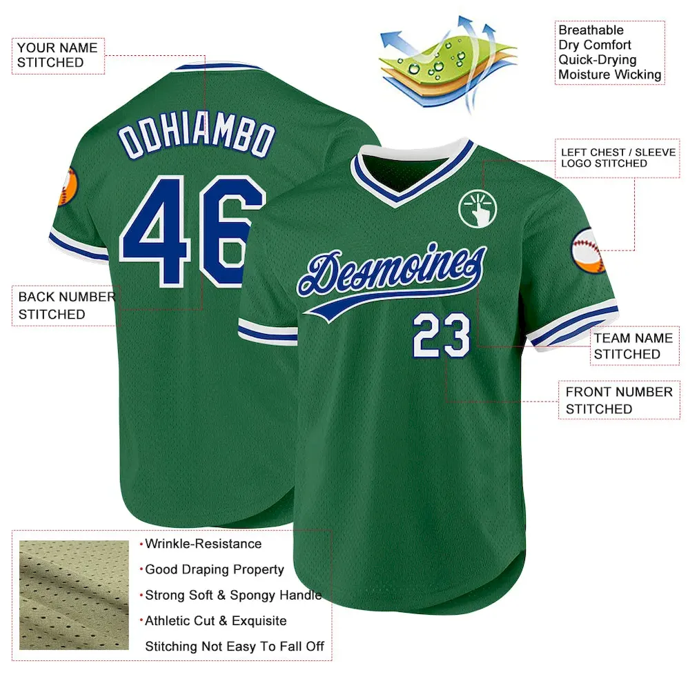 Custom Kelly Green Royal-White Authentic Throwback Baseball Jersey - Image 3