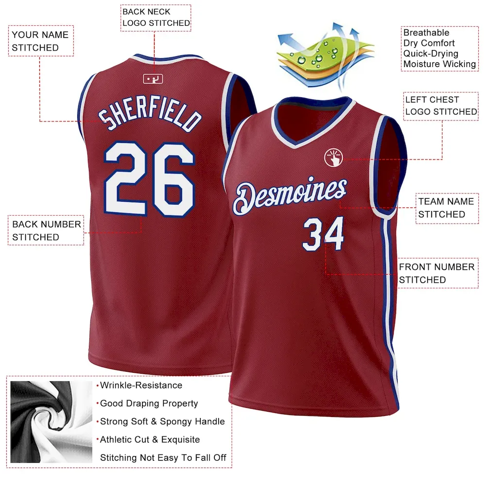 Custom Maroon White-Royal Authentic Throwback Basketball Jersey - Image 3