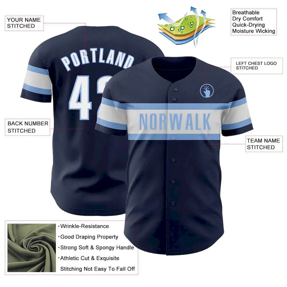 Custom Navy White-Light Blue Authentic Baseball Jersey - Image 3