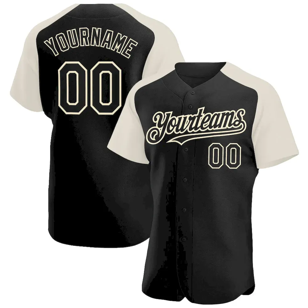 Custom Black Cream Authentic Raglan Sleeves Baseball Jersey