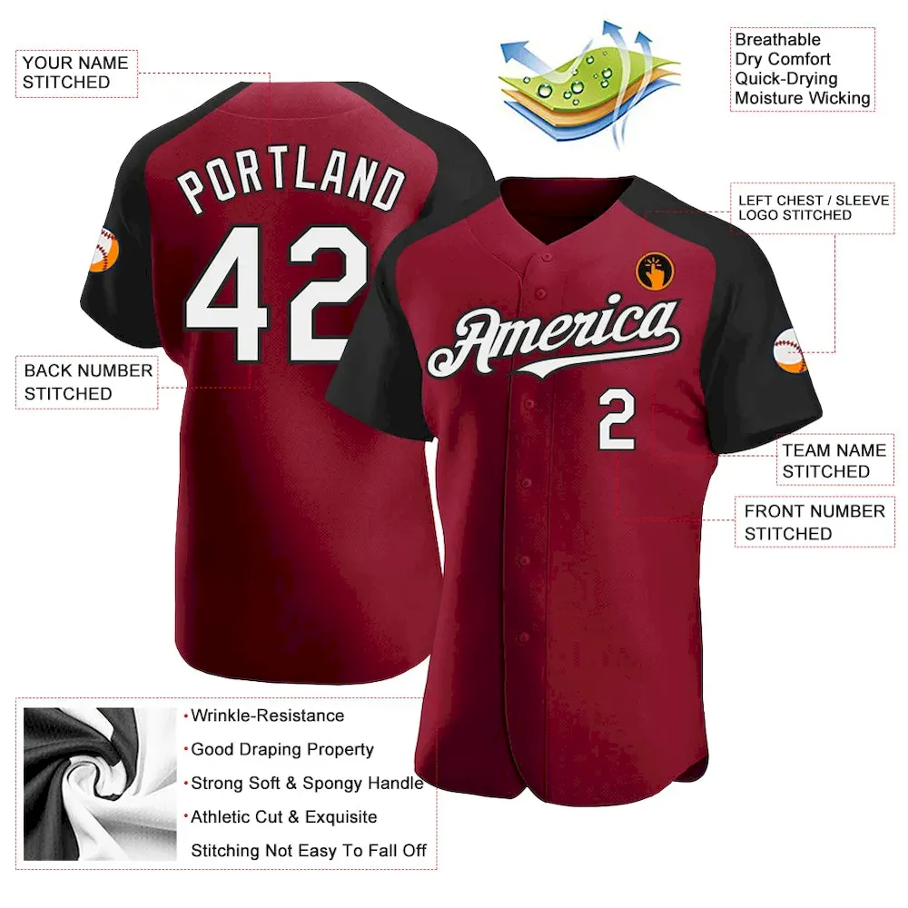 Custom Crimson White-Black Authentic Raglan Sleeves Baseball Jersey - Image 3