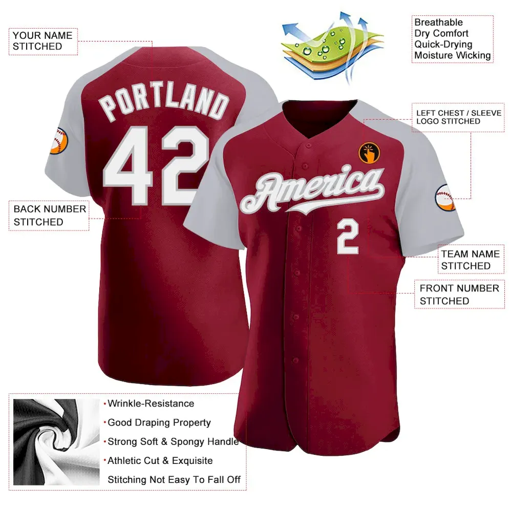Custom Crimson White-Gray Authentic Raglan Sleeves Baseball Jersey - Image 3