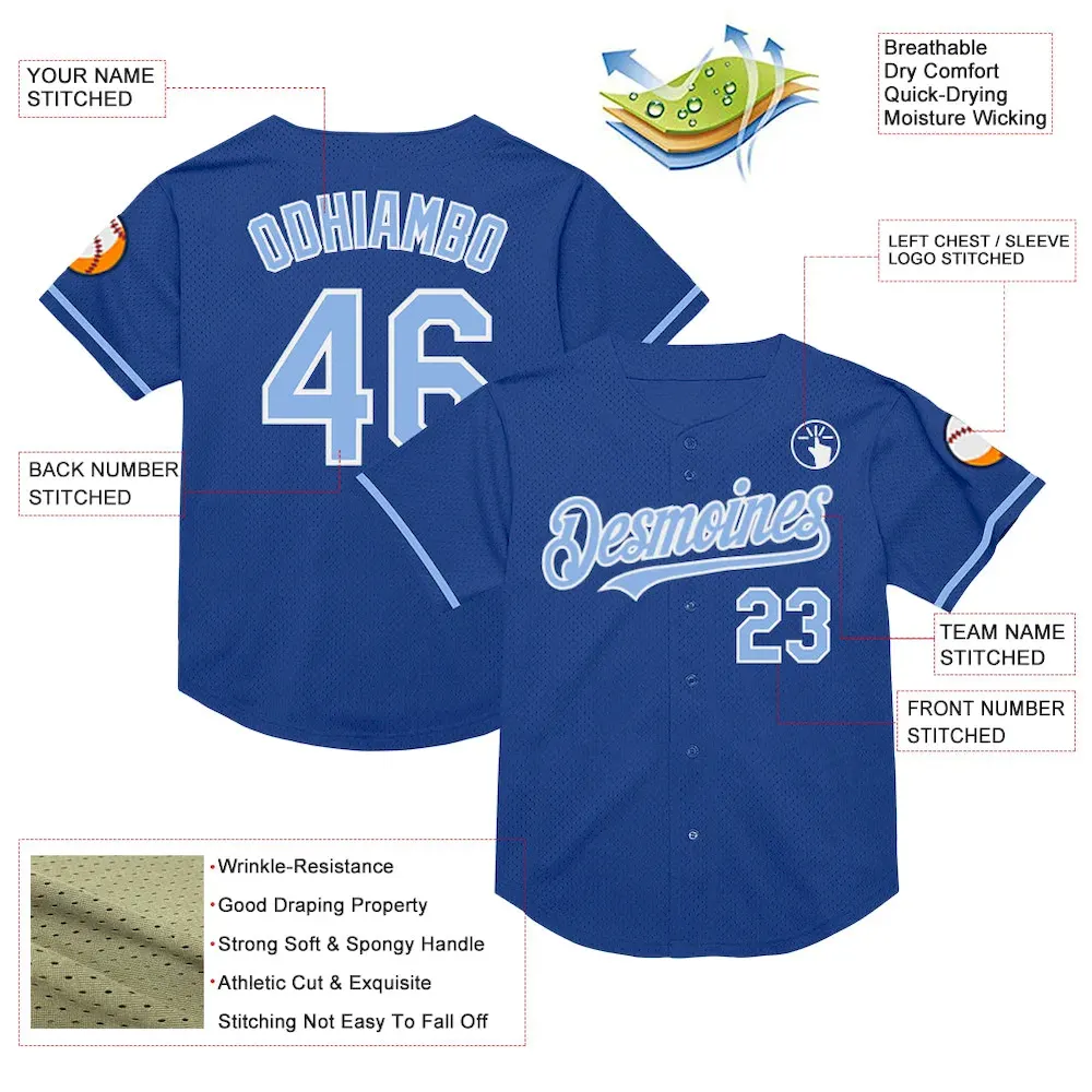 Custom Royal Light Blue-White Mesh Authentic Throwback Baseball Jersey - Image 3