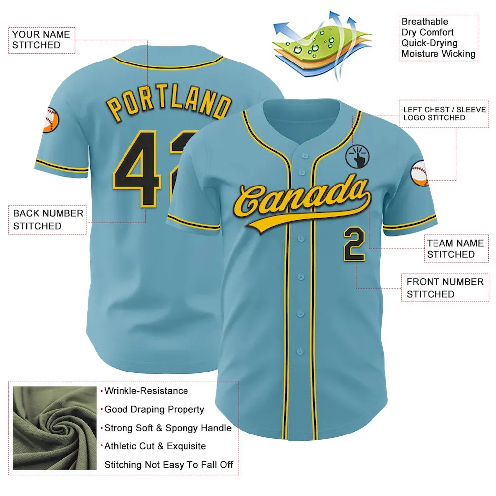 Custom Shadow Blue Black-Yellow Authentic Baseball Jersey - Image 3