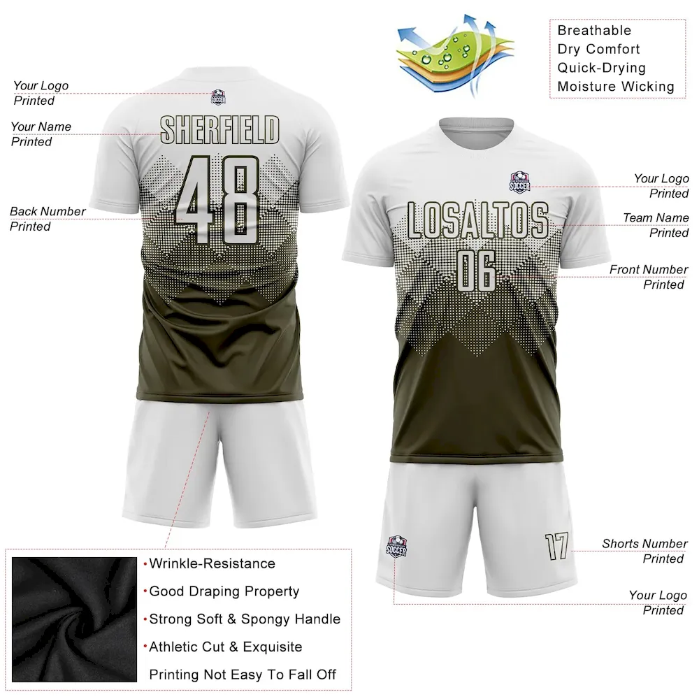 Custom Olive White Sublimation Salute To Service Soccer Uniform Jersey - Image 3