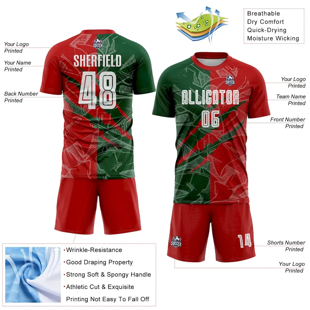 Custom Graffiti Pattern Red-Green Scratch Sublimation Soccer Uniform Jersey - Image 4