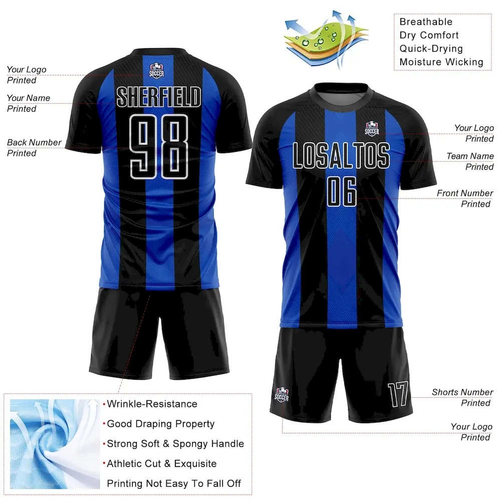 Custom Black Thunder Blue-White Line Sublimation Soccer Uniform Jersey - Image 4