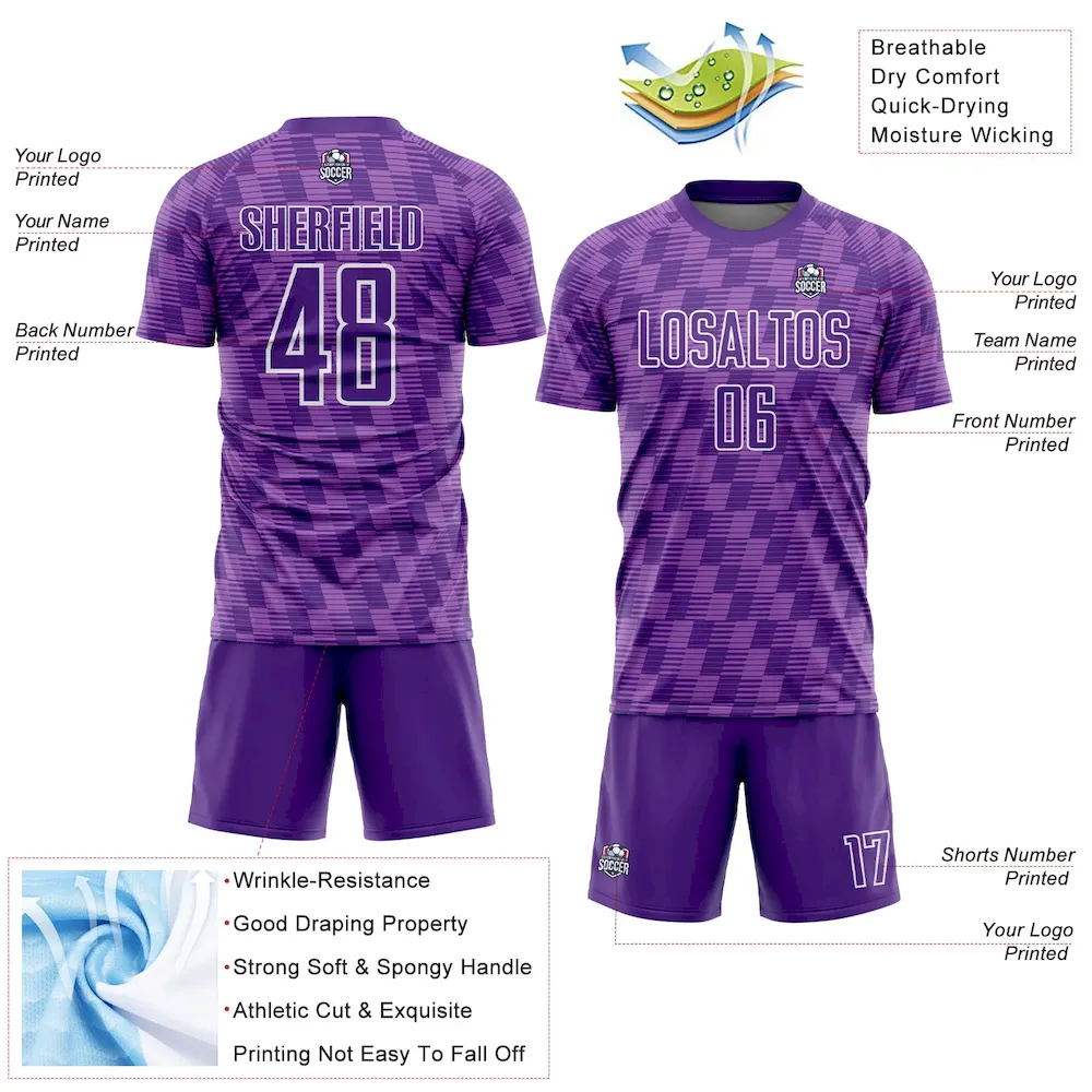Custom Purple Medium Purple-White Line Sublimation Soccer Uniform Jersey - Image 4