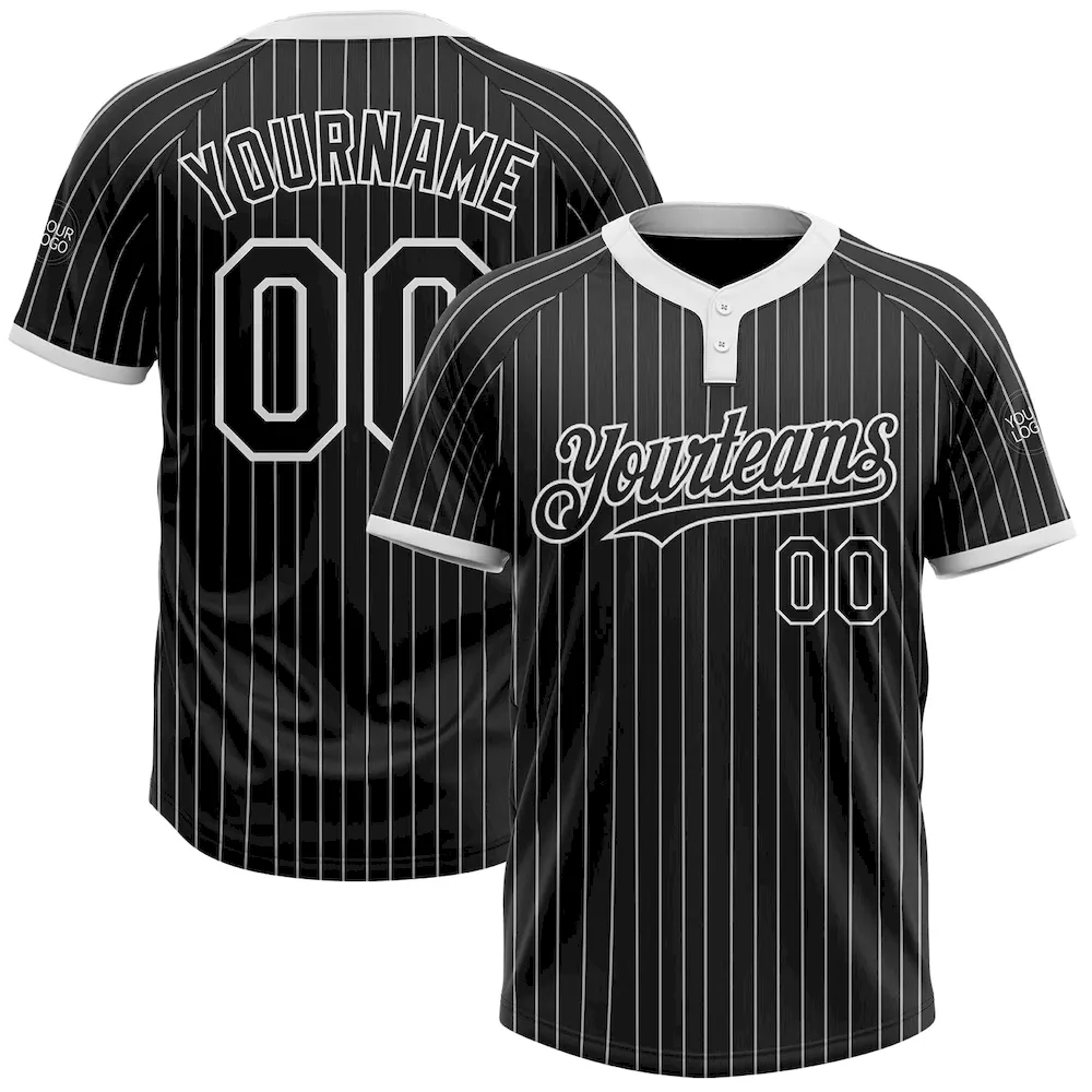Custom Black White Pinstripe White Two-Button Unisex Softball Jersey