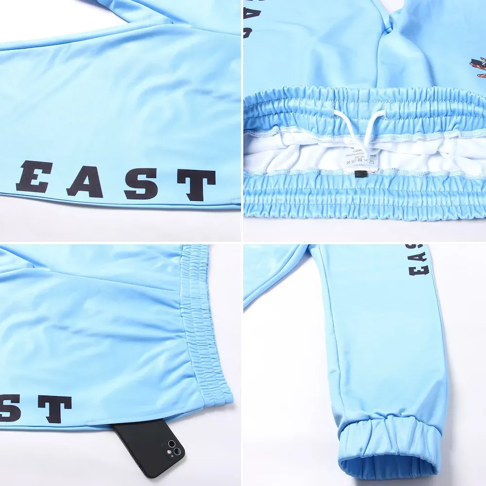 Custom Powder Blue Black Fleece Jogger Sweatpants - Image 3
