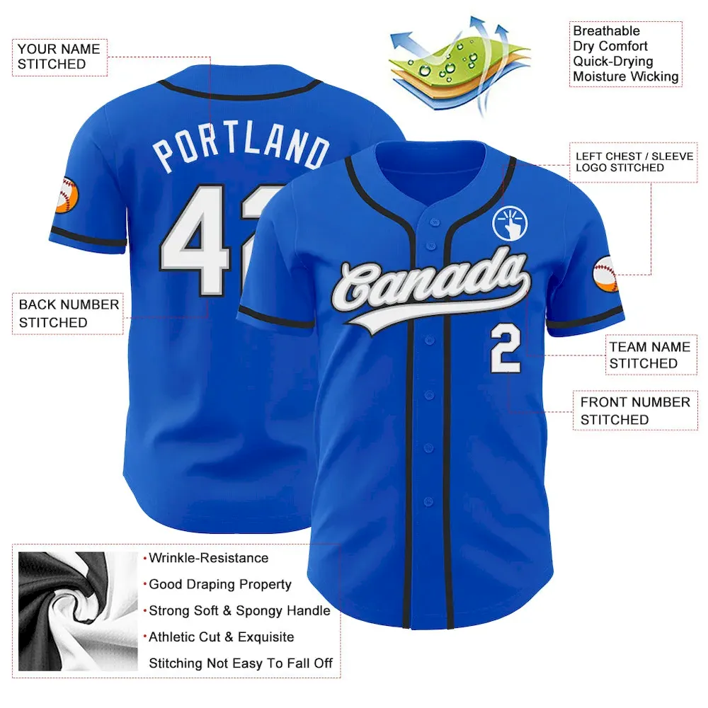 Custom Thunder Blue White Gray-Black Authentic Baseball Jersey - Image 3