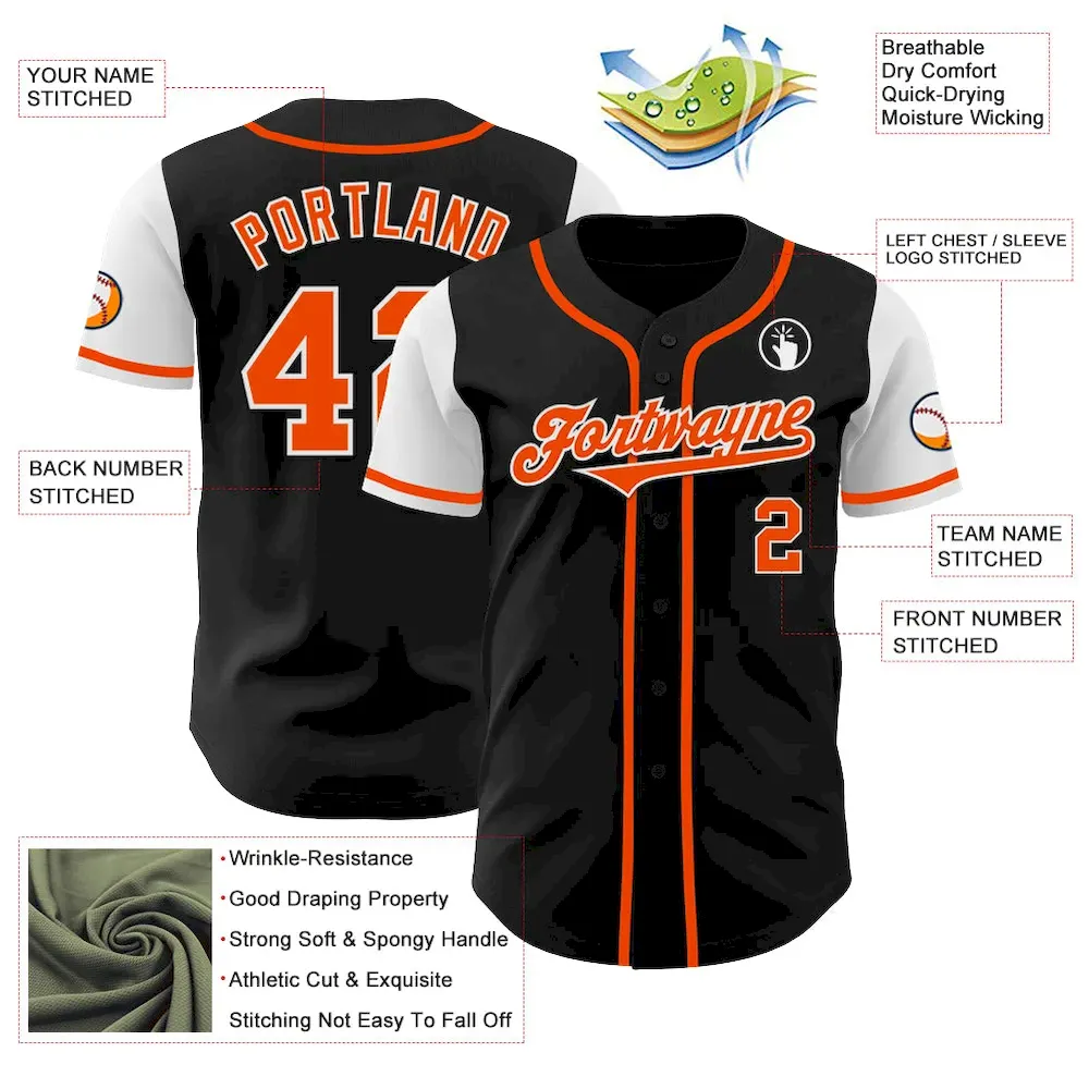 Custom Black Orange-White Authentic Two Tone Baseball Jersey - Image 3