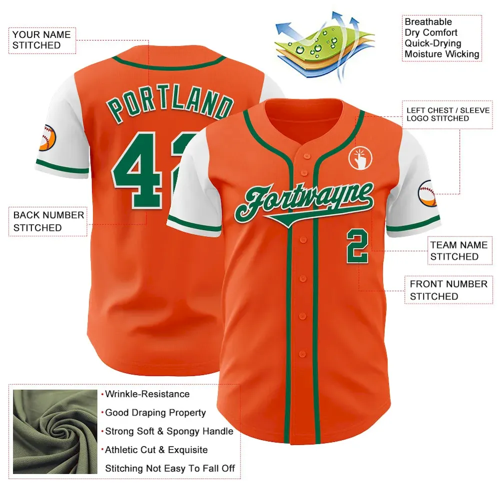 Custom Orange Kelly Green-White Authentic Two Tone Baseball Jersey - Image 3