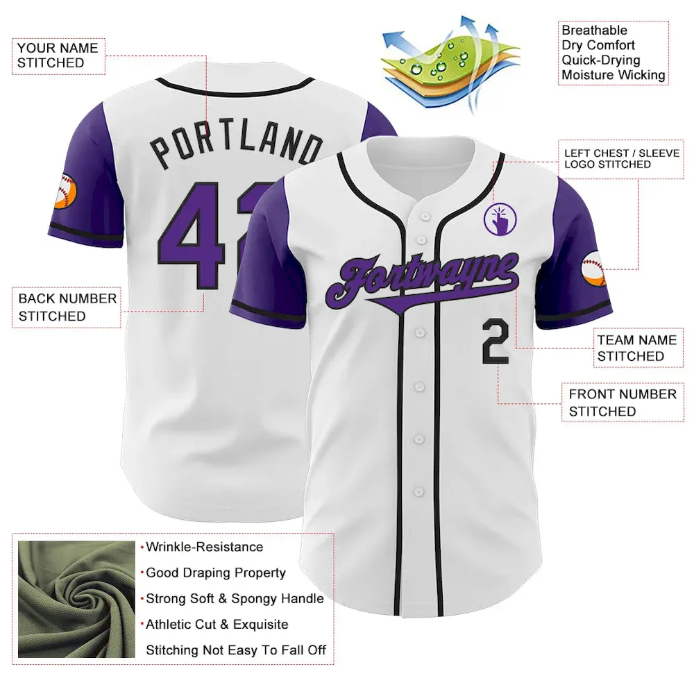 Custom White Purple-Black Authentic Two Tone Baseball Jersey - Image 3