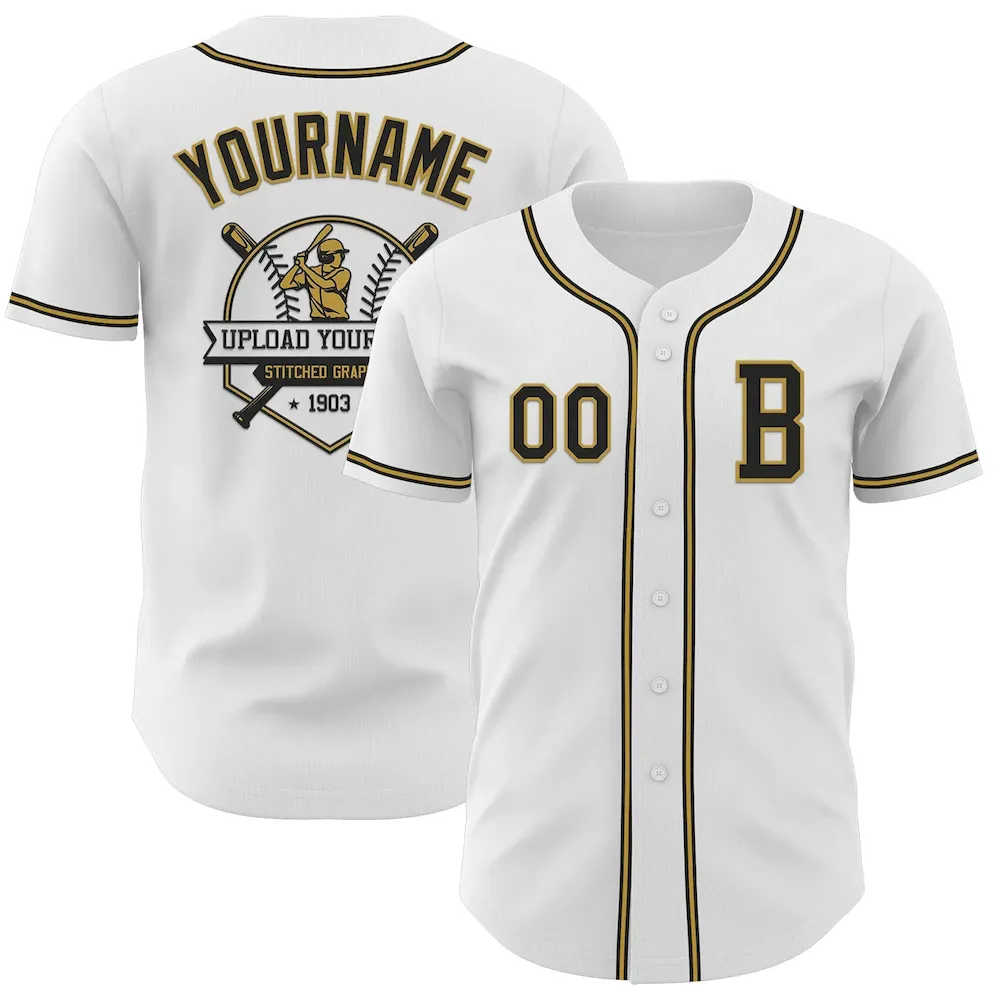 Custom White Black-Old Gold Authentic Baseball Jersey - Image 5