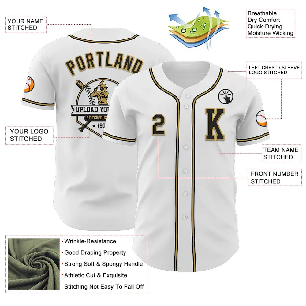 Custom White Black-Old Gold Authentic Baseball Jersey - Image 6