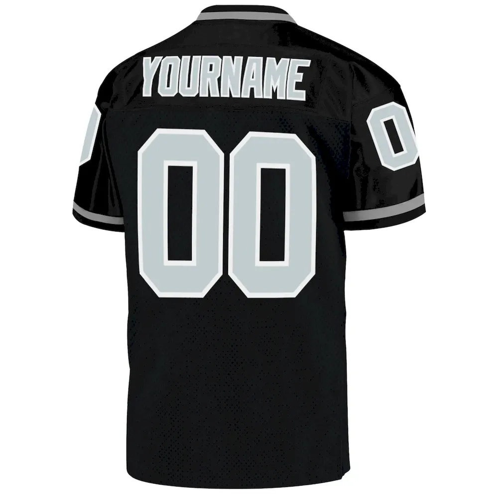 Custom Black Silver-White Mesh Authentic Throwback Football Jersey - Image 3