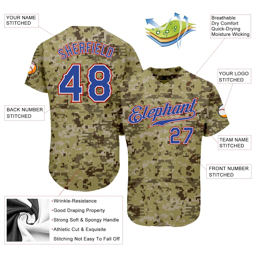 Custom Camo Royal-Red Authentic Salute To Service Baseball Jersey - Image 3