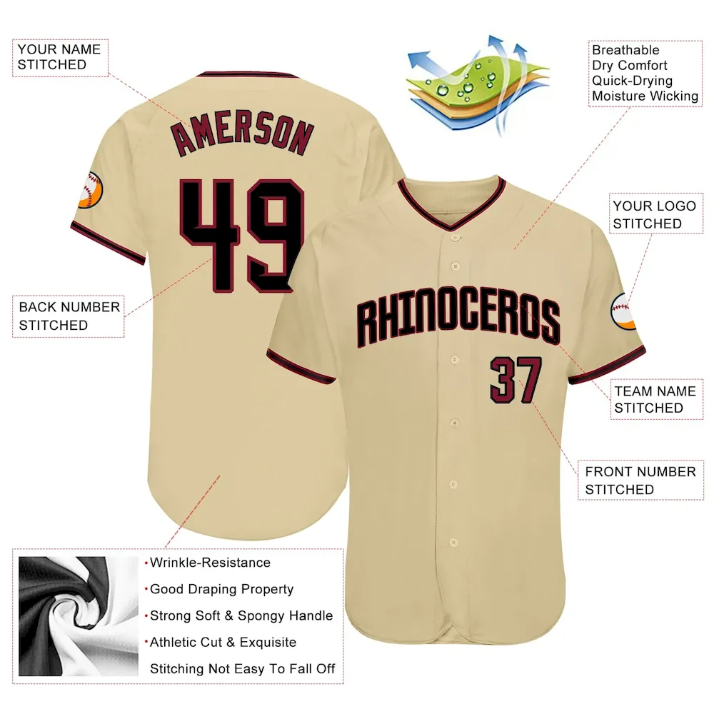 Custom Sand Crimson-Black Authentic Baseball Jersey - Image 3