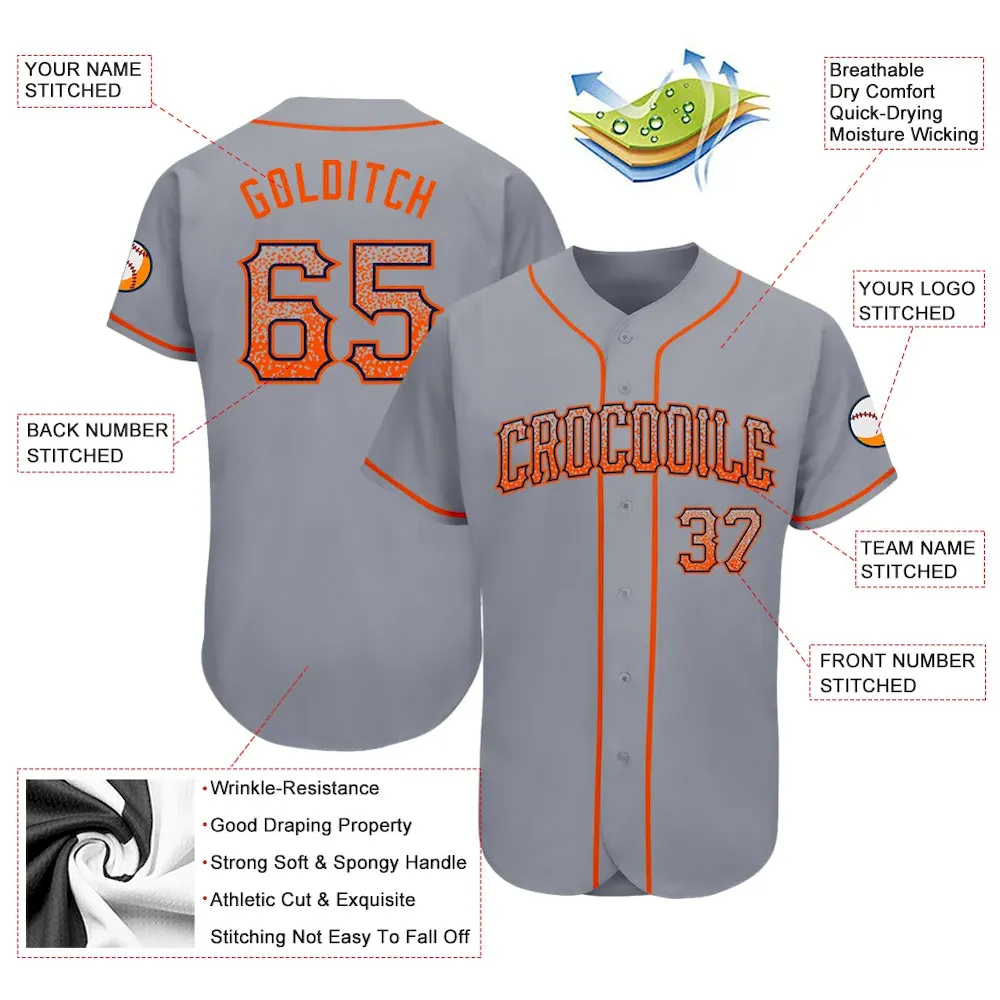 Custom Gray Orange-Navy Authentic Drift Fashion Baseball Jersey - Image 3