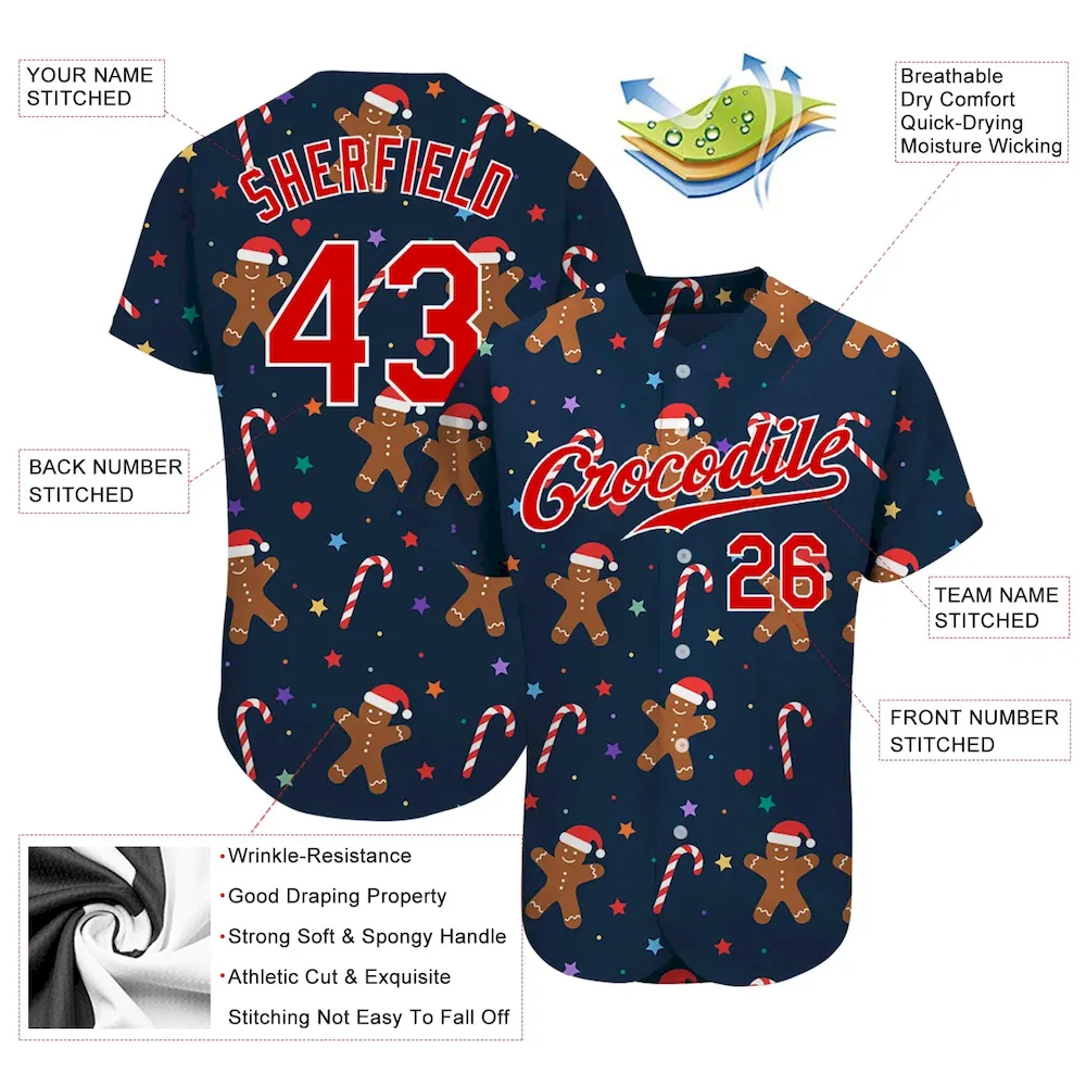 Custom Navy Red-White Christmas 3D Authentic Baseball Jersey - Image 3