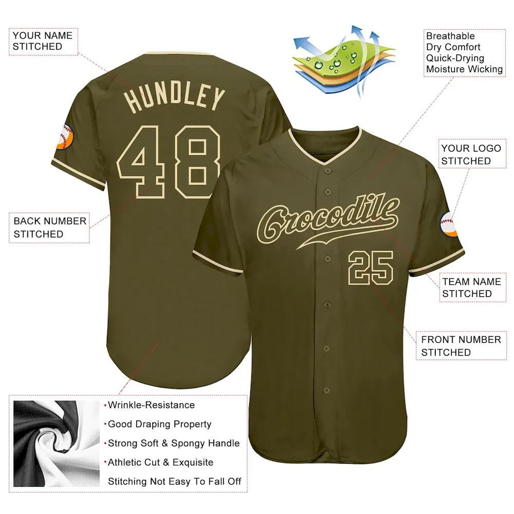Custom Olive Olive-Cream Authentic Salute To Service Baseball Jersey - Image 3