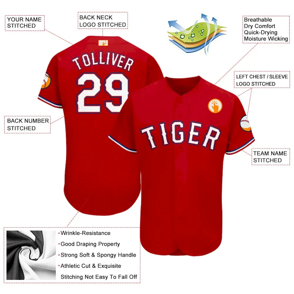 Custom Red White-Royal Baseball Jersey - Image 3